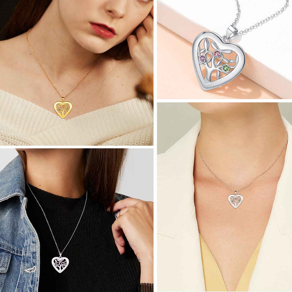 Birthstone Name Personalized Family Tree Necklace for Women model collection