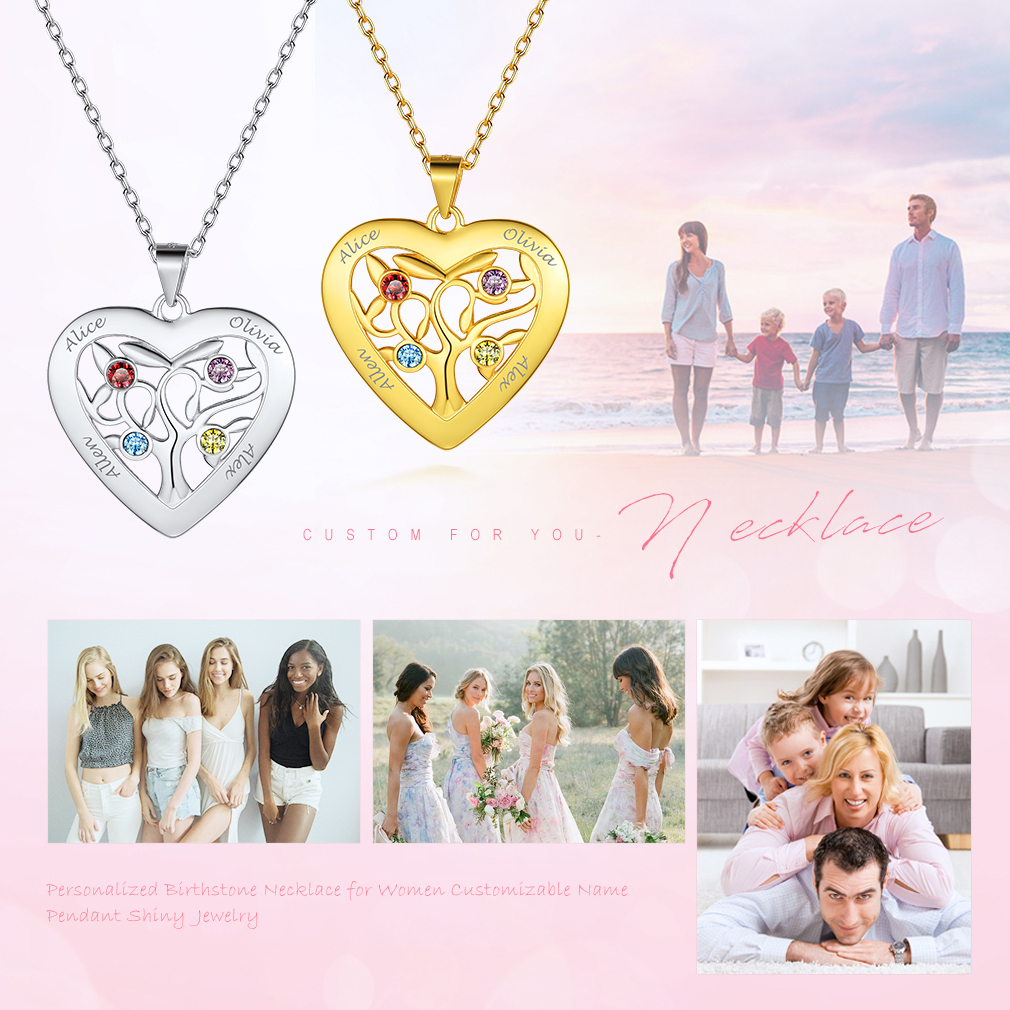 Birthstone Name Personalized Family Tree Necklace for Women scene3