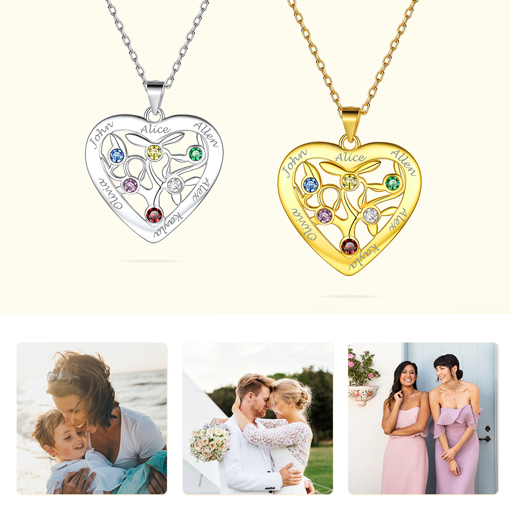 Birthstone Name Personalized Family Tree Necklace for Women scene 1