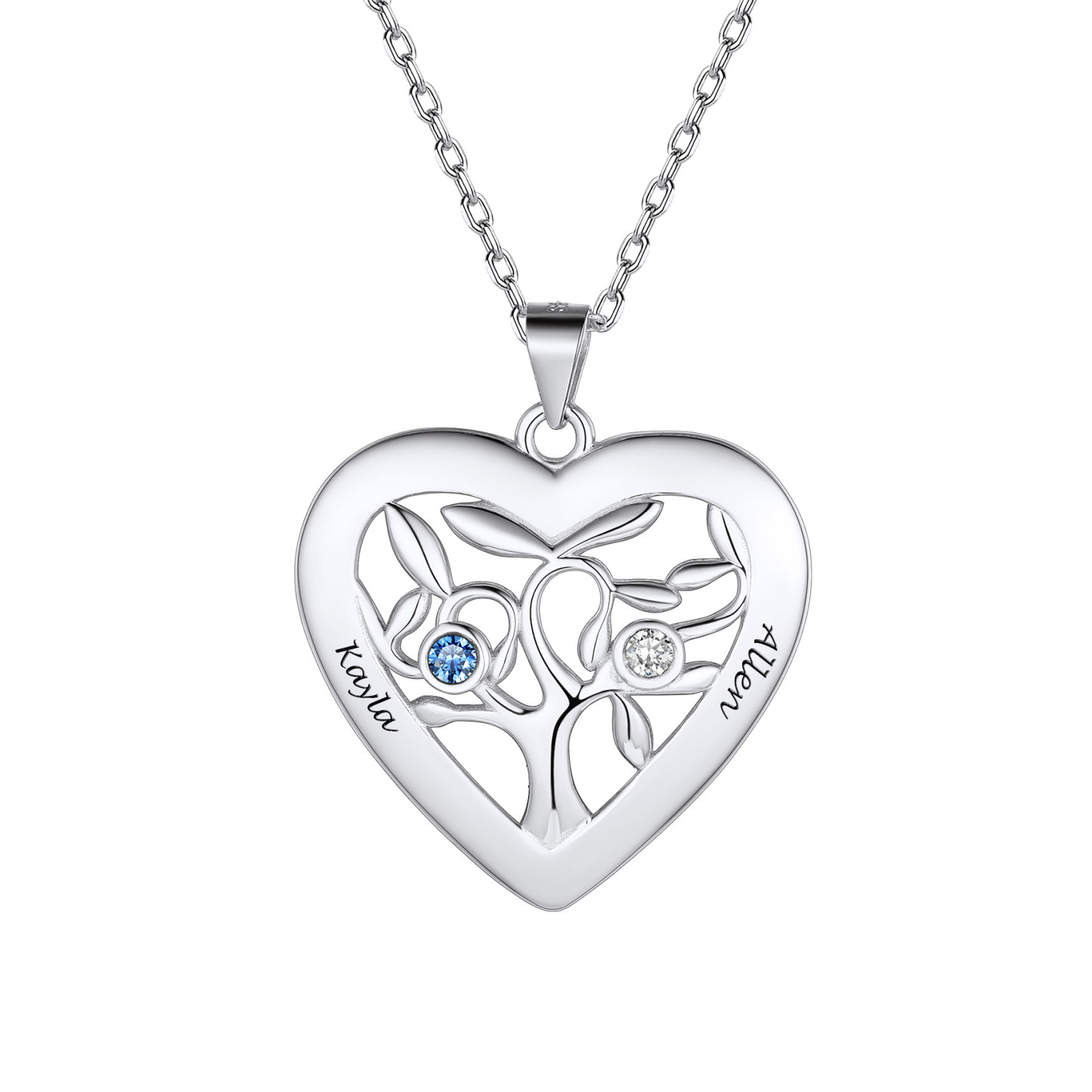 Birthstone Name Personalized Family Tree Necklace for Women 2 silver