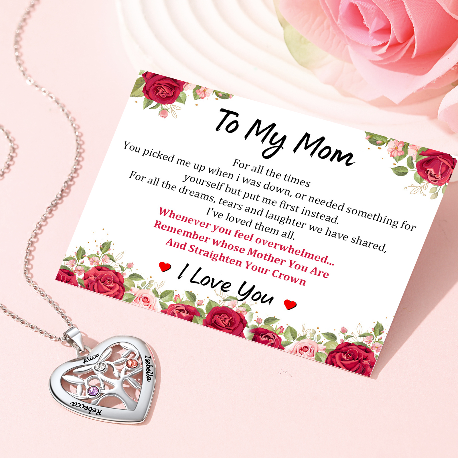 Birthstone Name Personalized Family Tree Necklace for mom