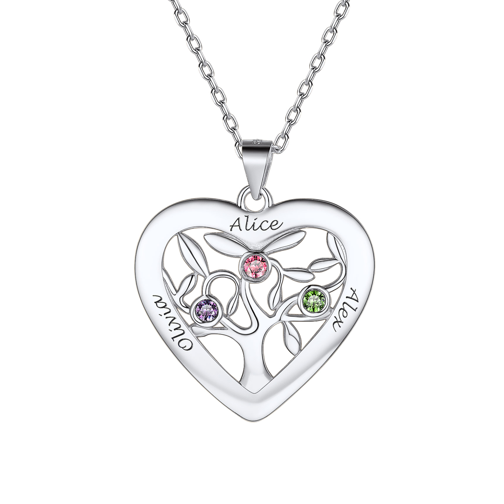 Birthstone Name Personalized Family Tree Necklace for Women silver 3