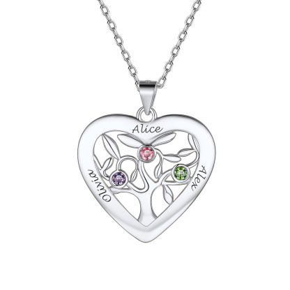 Birthstone Name Personalized Family Tree Necklace for Women silver 3