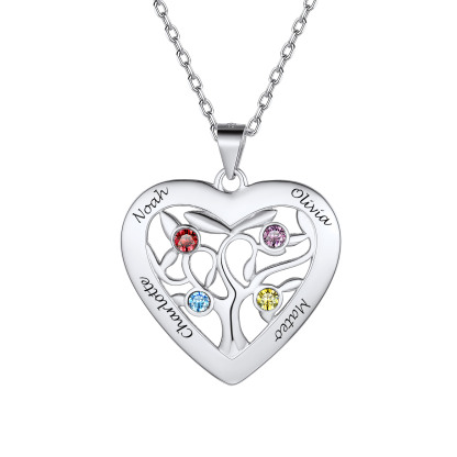 Birthstone Name Personalized Family Tree Necklace for Women 4 silver