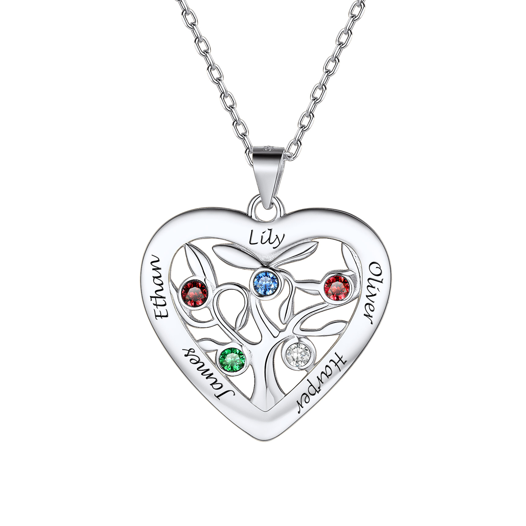 Birthstone Name Personalized Family Tree Necklace for Women 5 silver