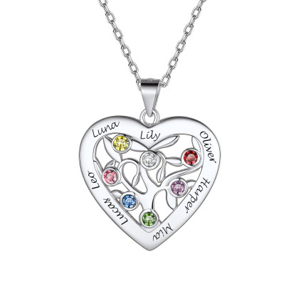 Birthstone Name Personalized Family Tree Necklace for Women 7 silver