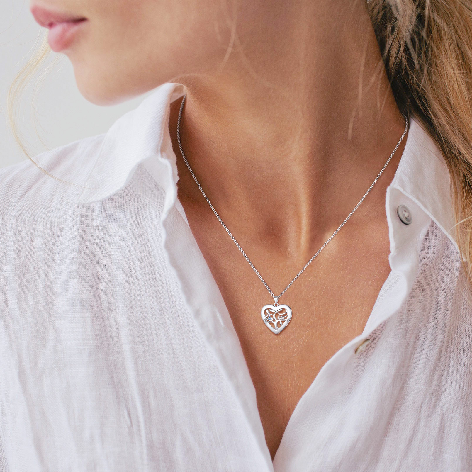 Birthstone Name Personalized Family Tree Necklace for Women model silver