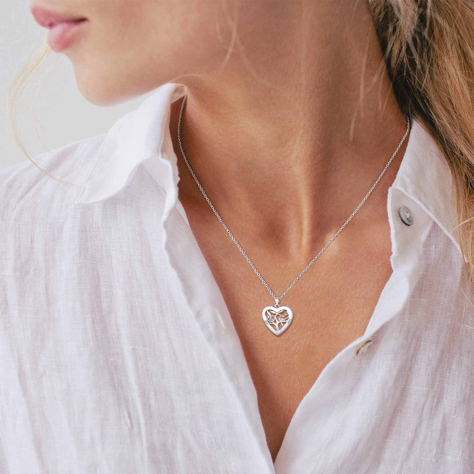 Birthstone Name Personalized Family Tree Necklace for Women model silver