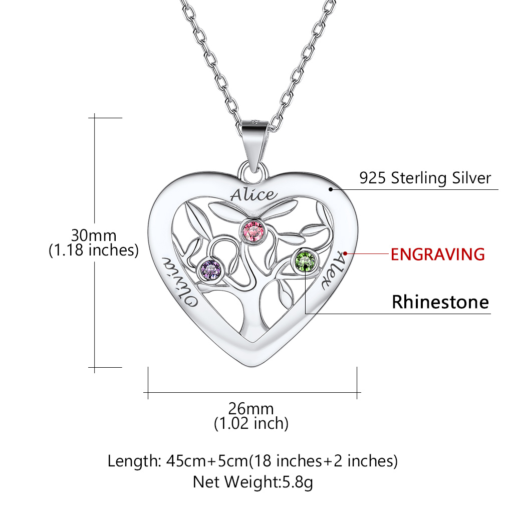 Birthstone Name Personalized Family Tree Necklace for Women size