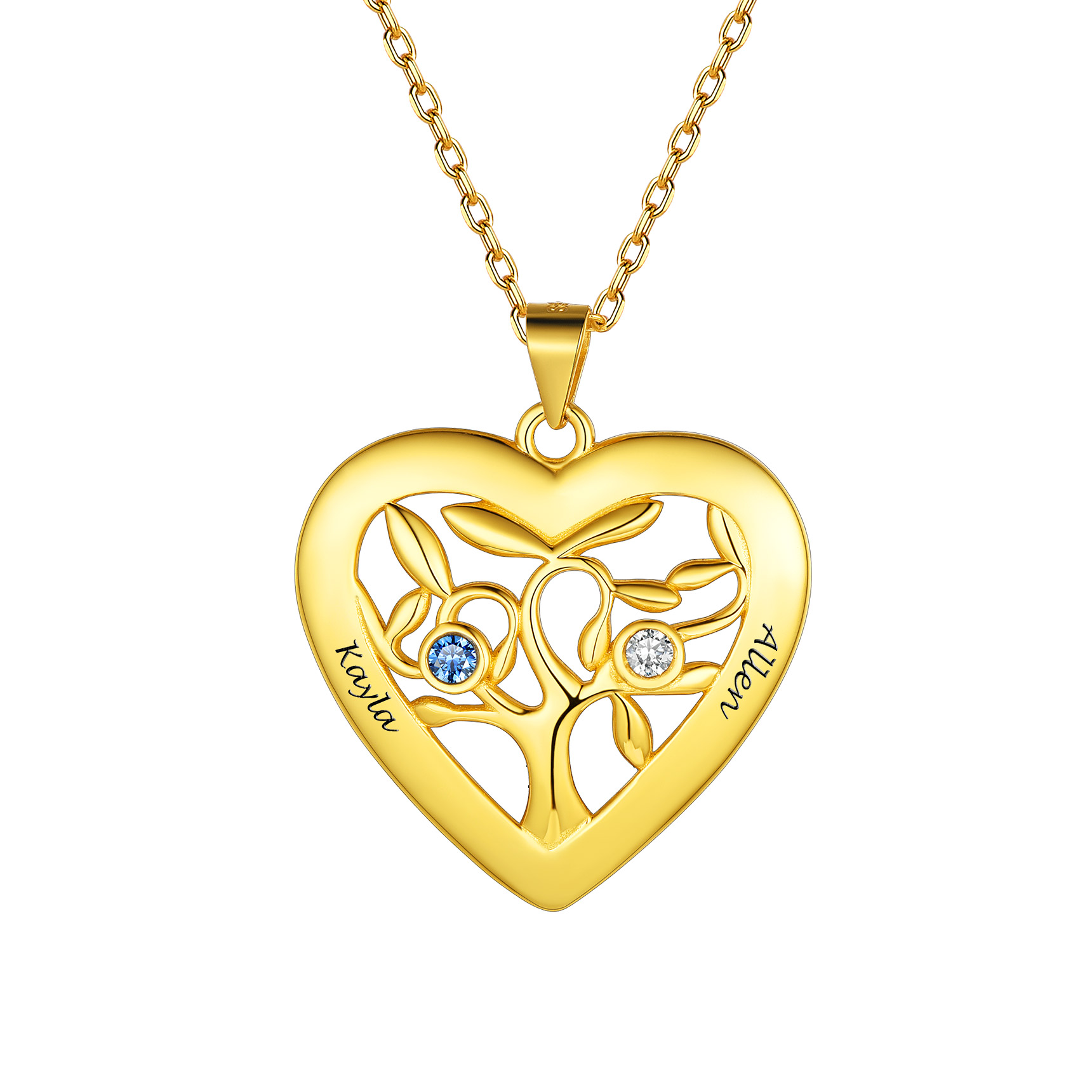 Birthstone Name Personalized Family Tree Necklace for Women 2 gold