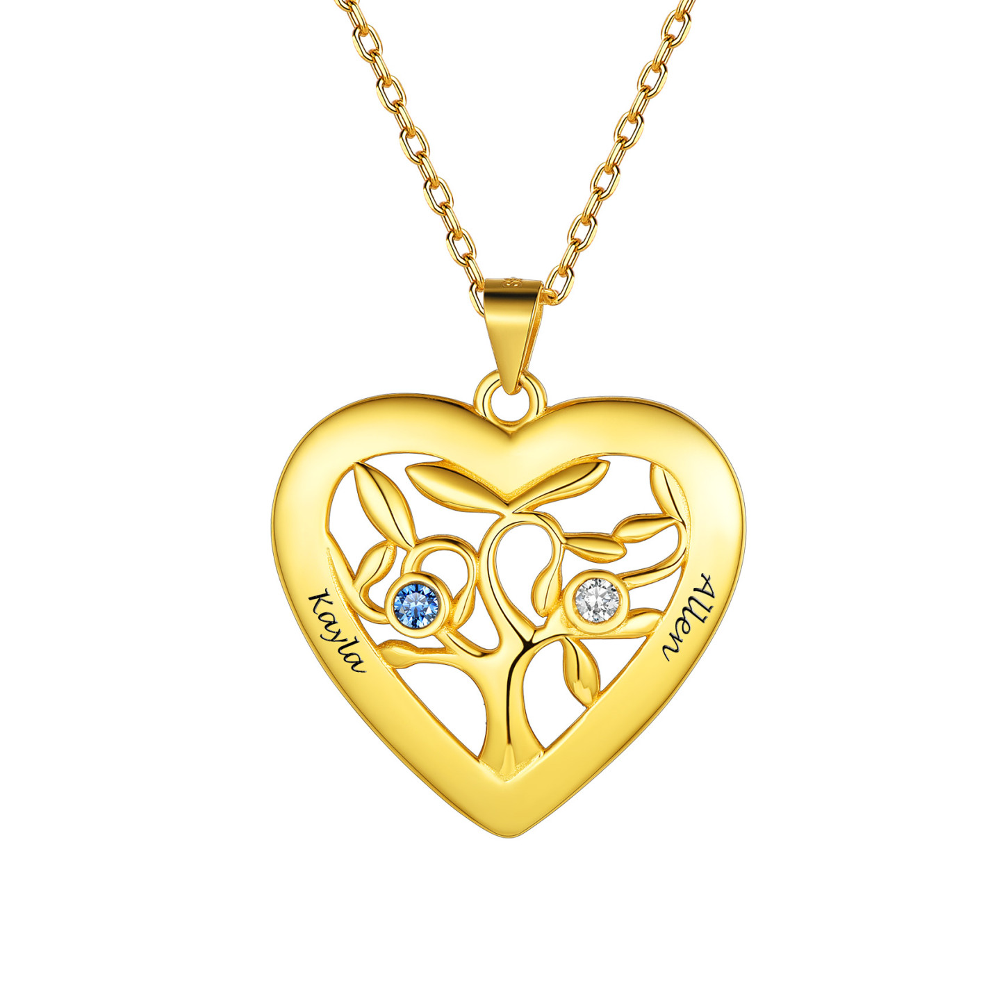 Birthstone Name Personalized Family Tree Necklace for Women 2 gold