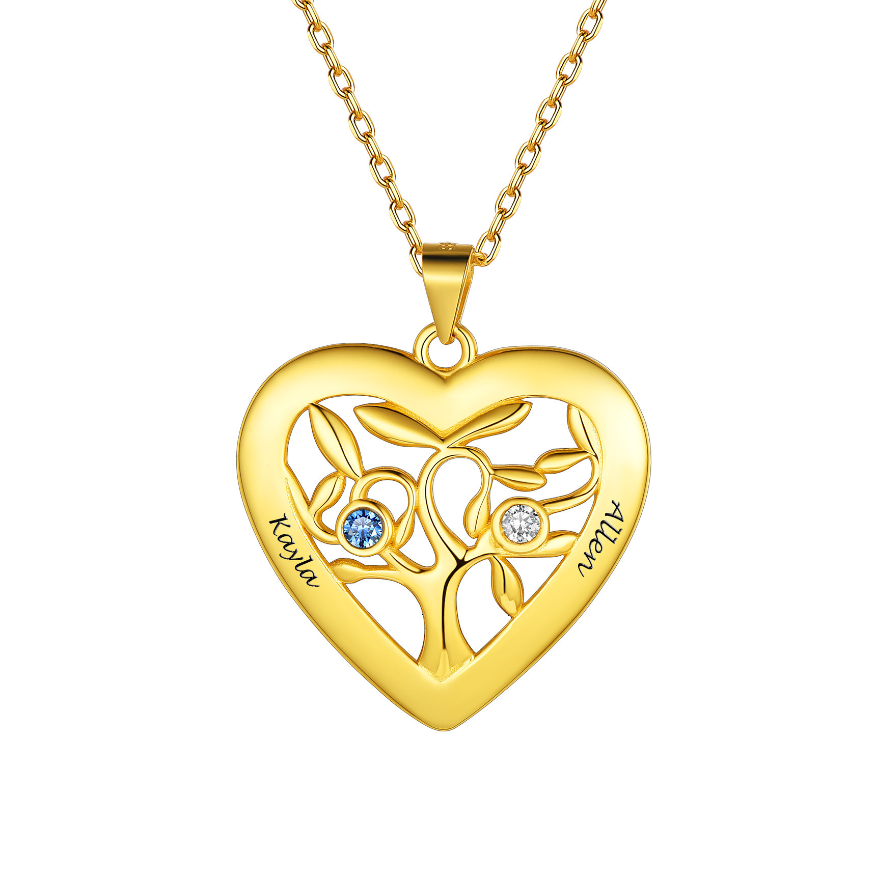 Birthstone Name Personalized Family Tree Necklace for Women 2 gold