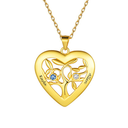 Birthstone Name Personalized Family Tree Necklace for Women 2 gold