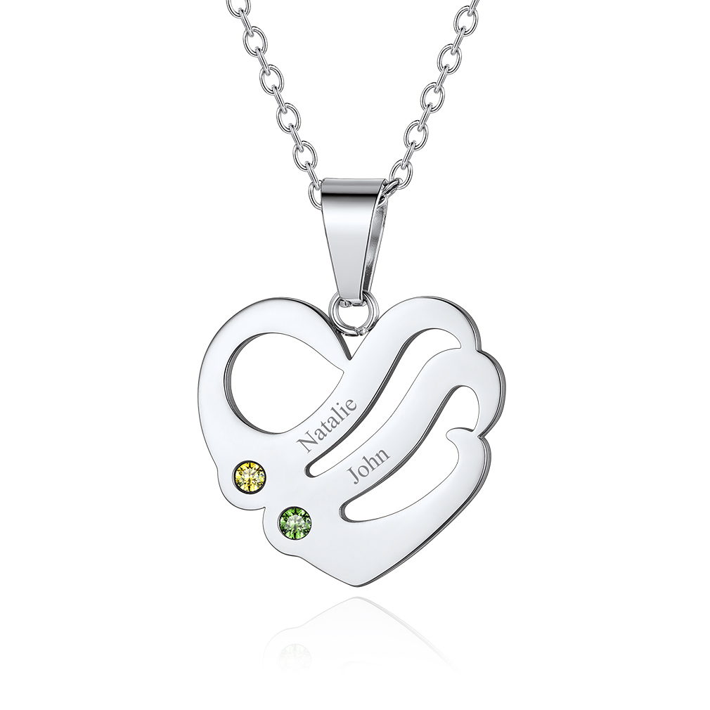 Personalized Birthstone Heart Engraved Necklace with 1-5 Names