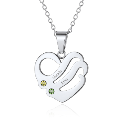 Personalized Birthstone Heart Engraved Necklace with 1-5 Names