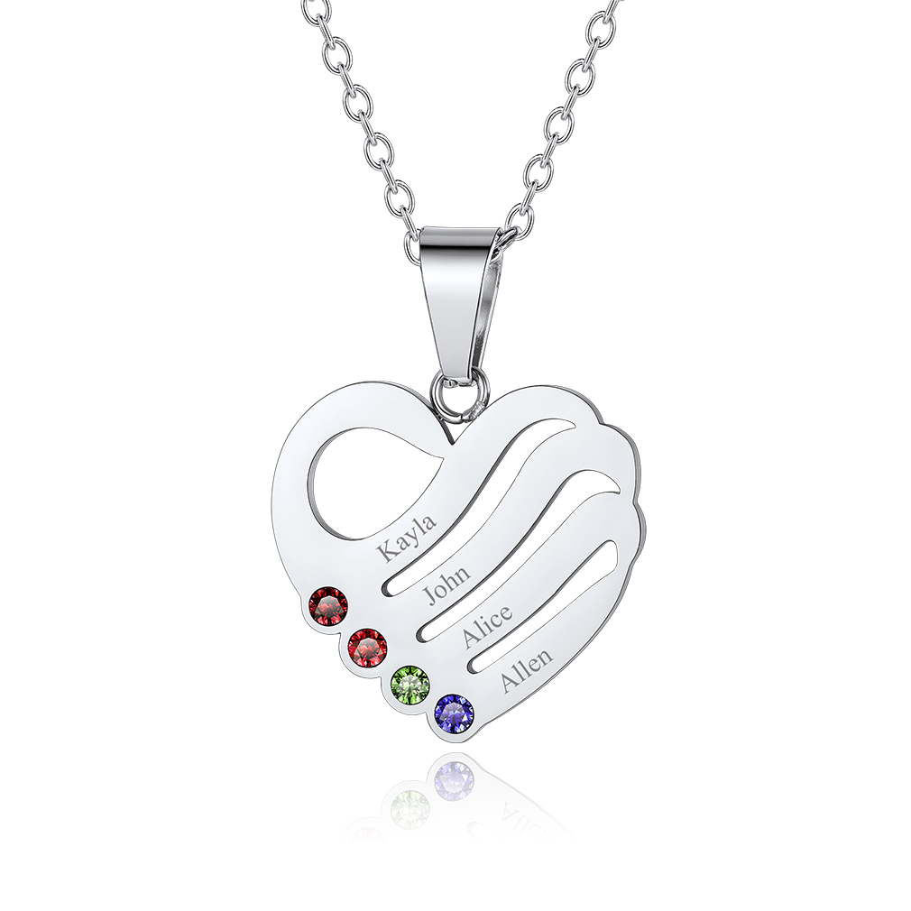 Personalized Birthstone Heart Engraved Necklace with 1-5 Names
