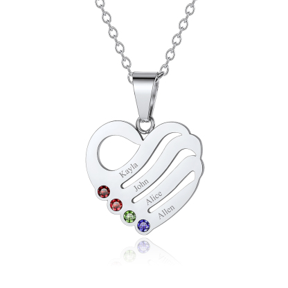 Personalized Birthstone Heart Engraved Necklace with 1-5 Names