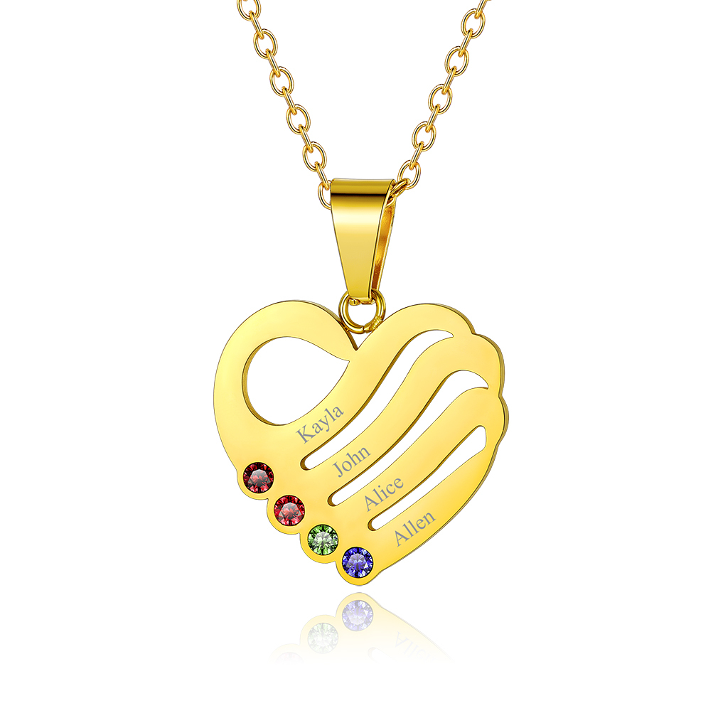 Personalized Birthstone Heart Engraved Necklace with 1-5 Names