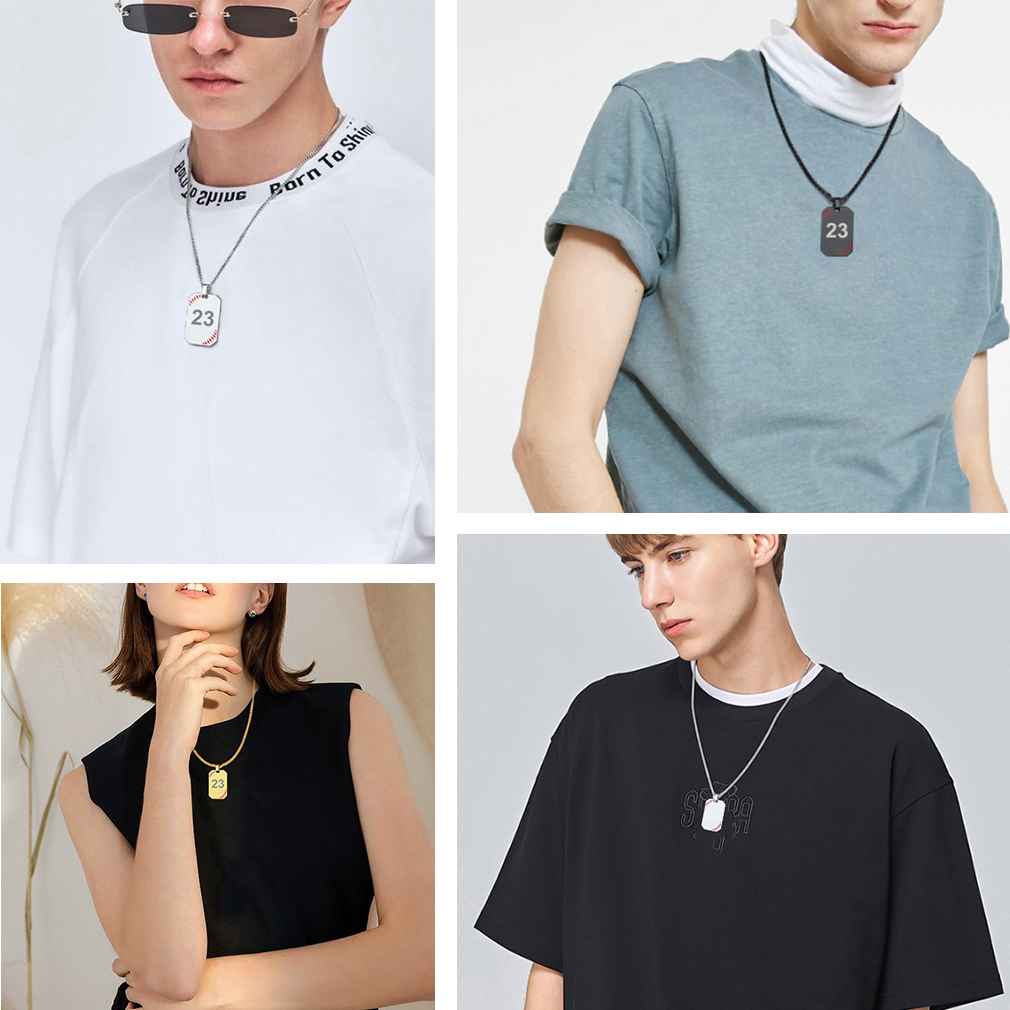 Custom Engraved Baseball Number Dog Tags Pendant Necklace model show