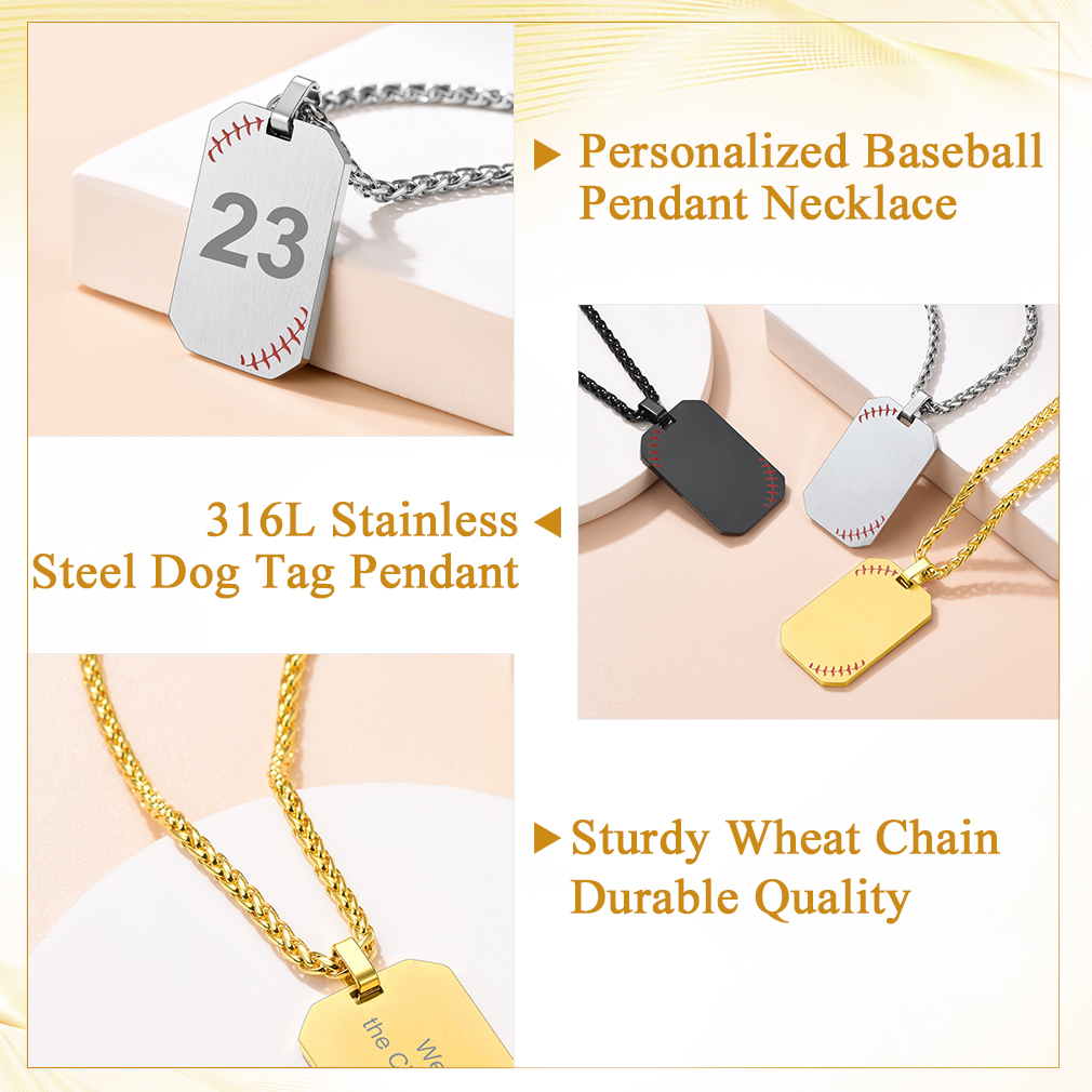 Custom Engraved Baseball Number Dog Tags Pendant Necklace for Men high quality