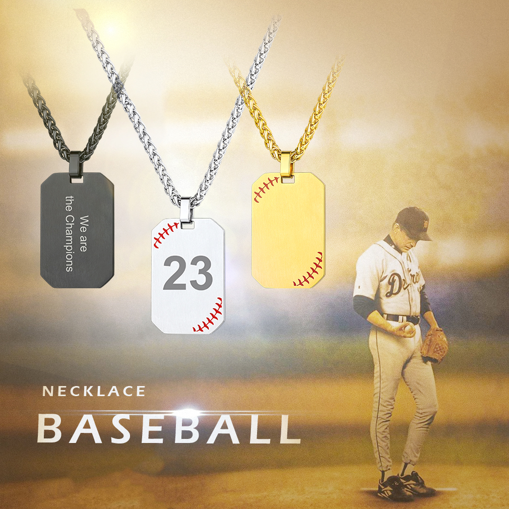 Custom Engraved Baseball Number Pendant Necklace for Men