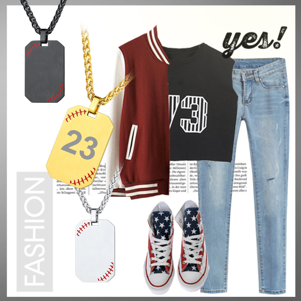 Custom Engraved Baseball Number Dog Tags Necklace for Men