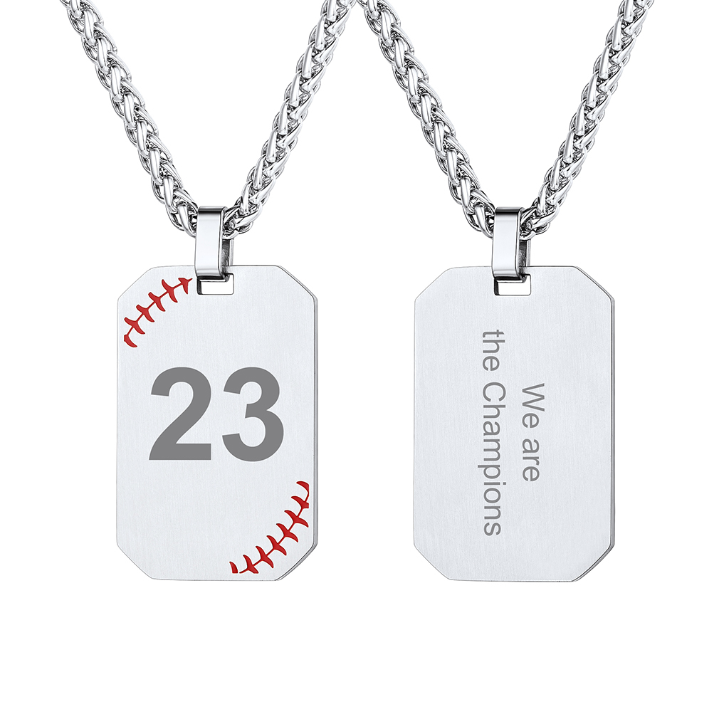 Custom Engraved Baseball Number Dog Tags Pendant Necklace for Men 