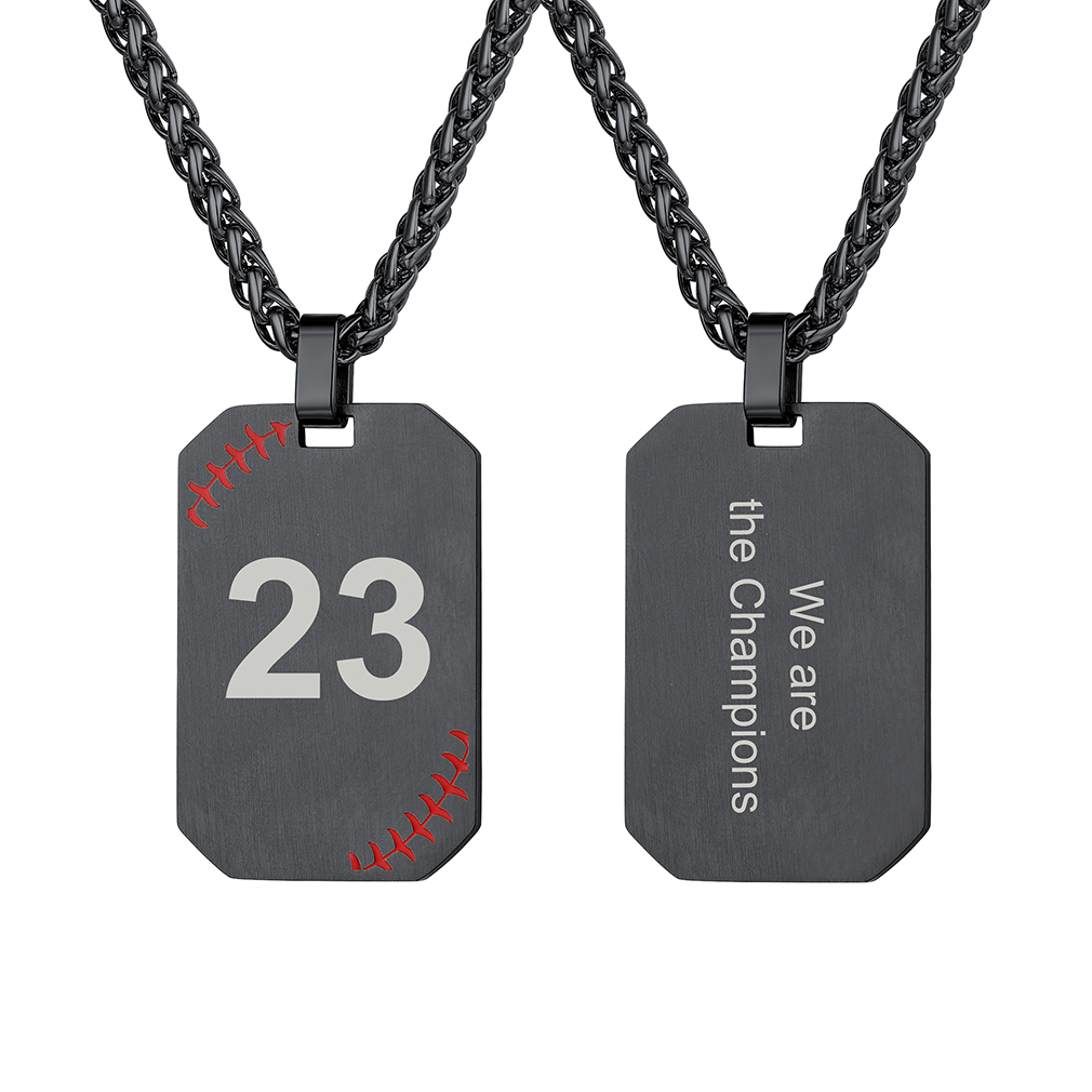 Custom Engraved Baseball Number Dog Tags Pendant Necklace for Men black