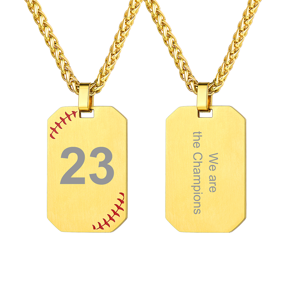 Custom Engraved Baseball Number Dog Tags Pendant Necklace for Men gold