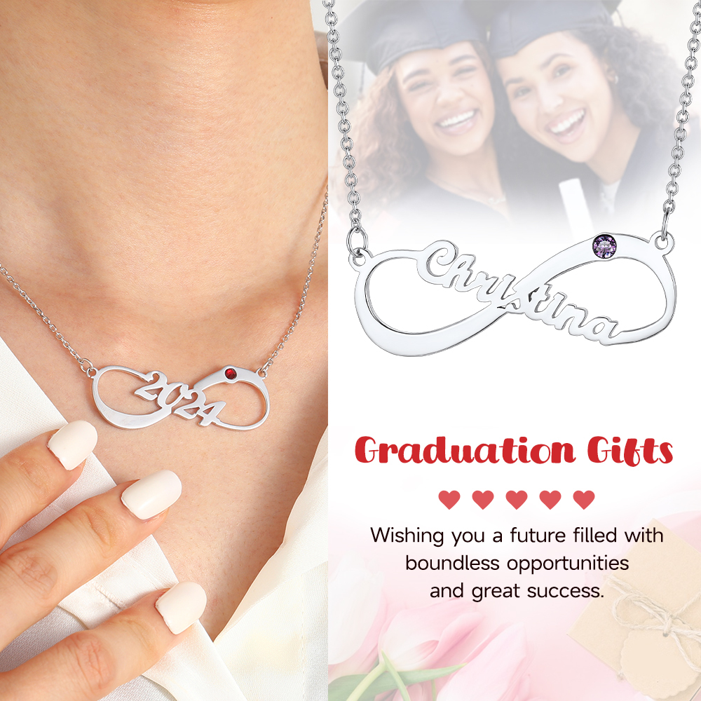 Personalized Birthstone Infinity Necklace with Name for Women graduation