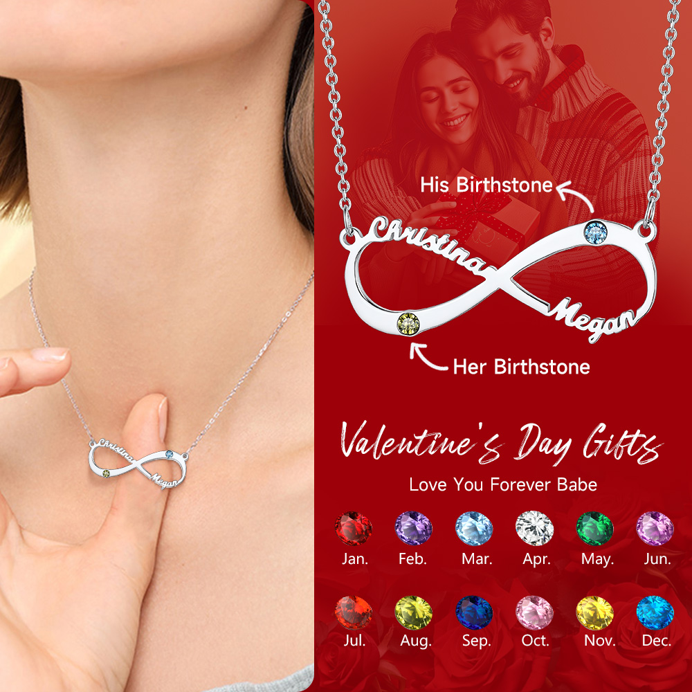Personalized Birthstone 925 Sterling Silver Infinity Name Necklace for Women Valentine's day