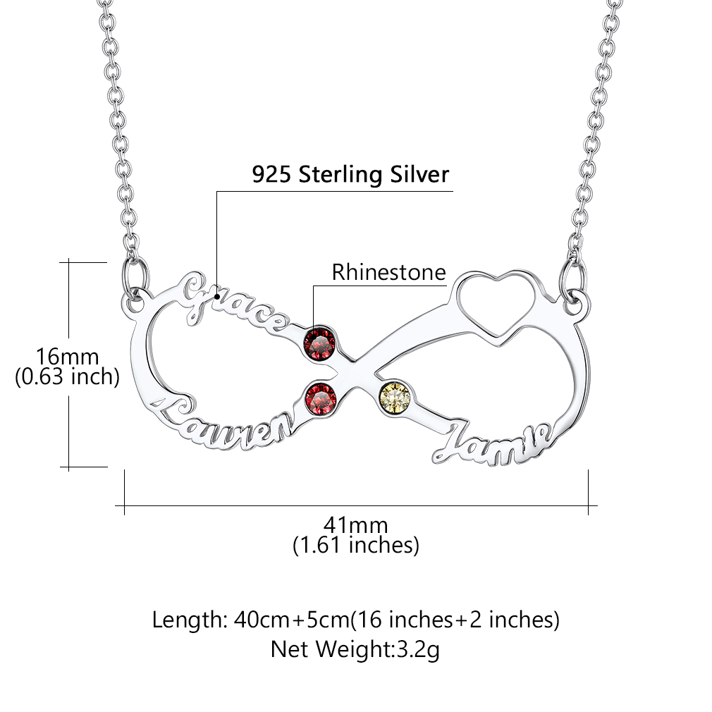 Personalized Birthstone Infinity Name Necklace for Women 925 SILVER 