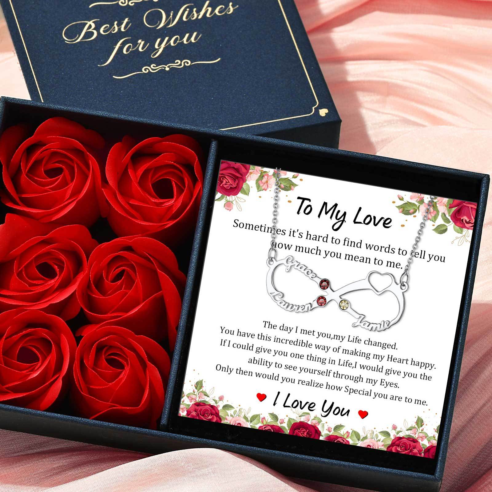 Personalized Birthstone Infinity 3 Names Necklace for lover