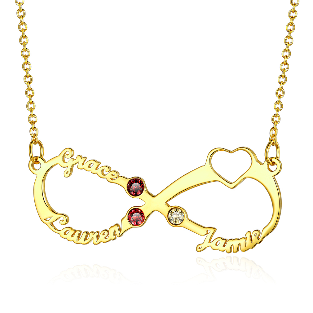 Personalized Birthstone Infinity Name Necklace for Women GOLD