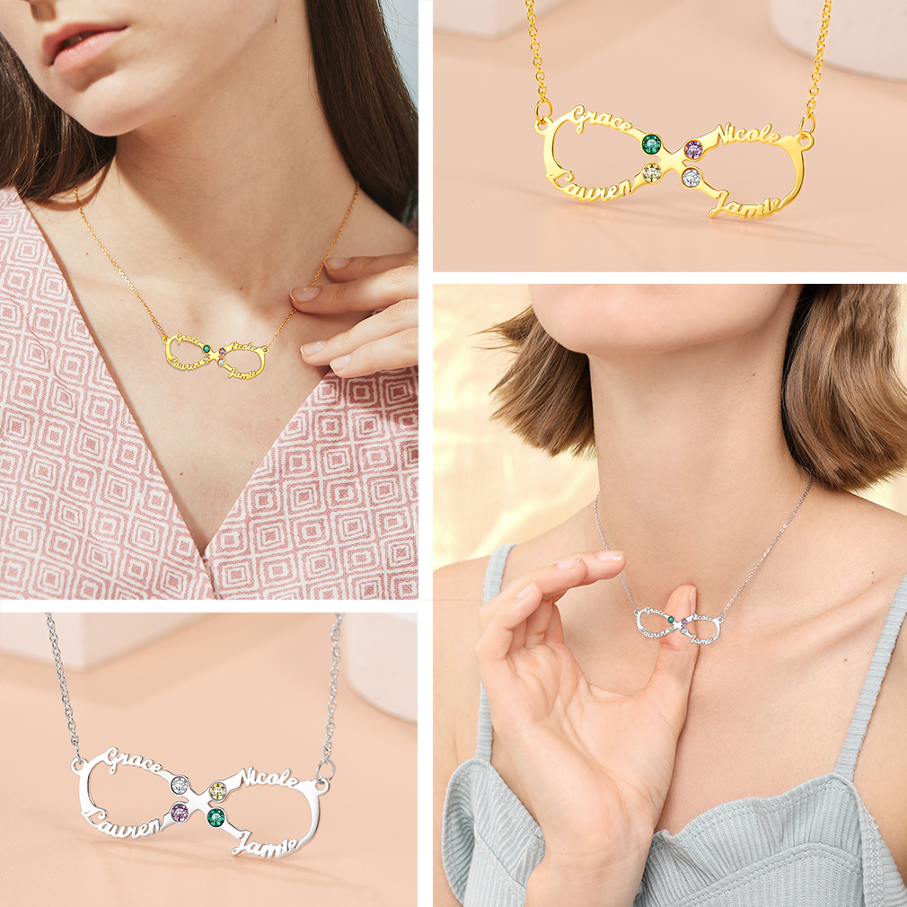 Birthstone Infinity 4 Names Necklace for Women models