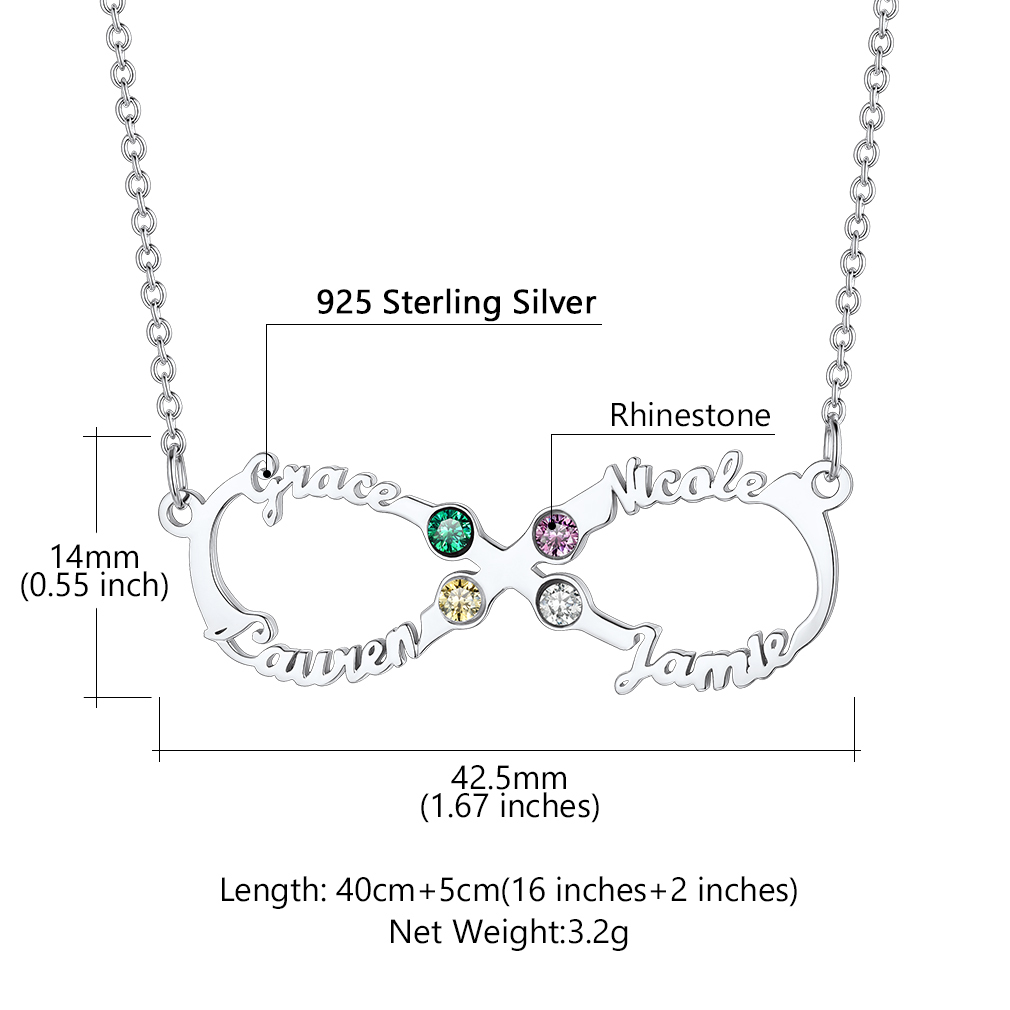 Personalized Birthstone Infinity Name Necklace for Women 925 silver 