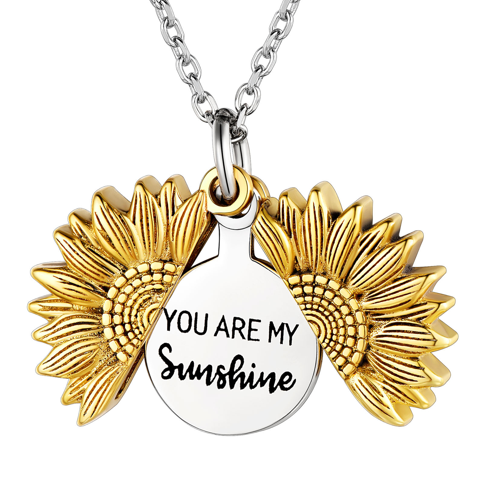 Custom Engraved Sunflower Locket Necklace for Women