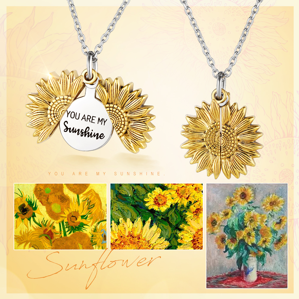 Custom Engraved Sunflower Locket Necklace for Women
