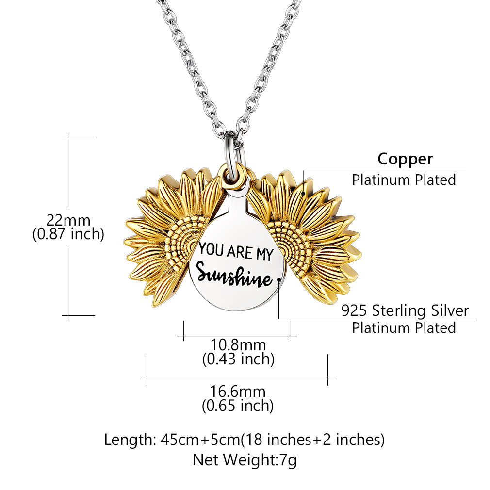 Custom Engraved Sunflower Locket Necklace for Women size