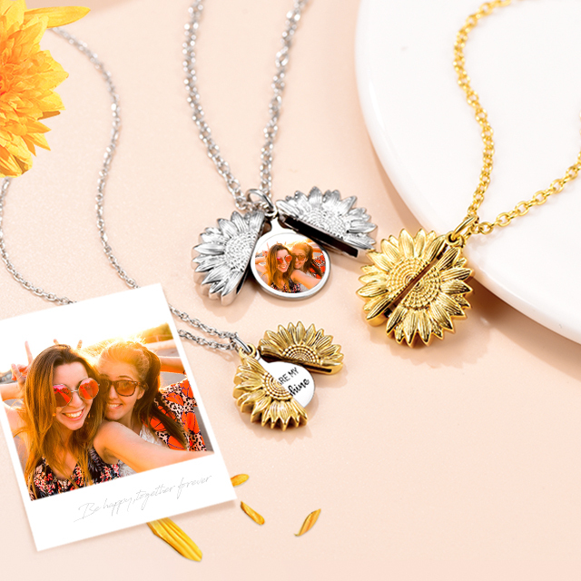 Personalized Photo Sunflower Locket Necklace for Women scene