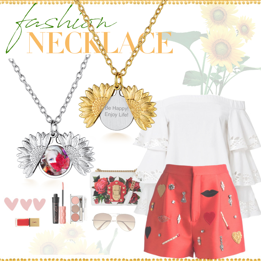 Photo Sunflower Necklace for Women