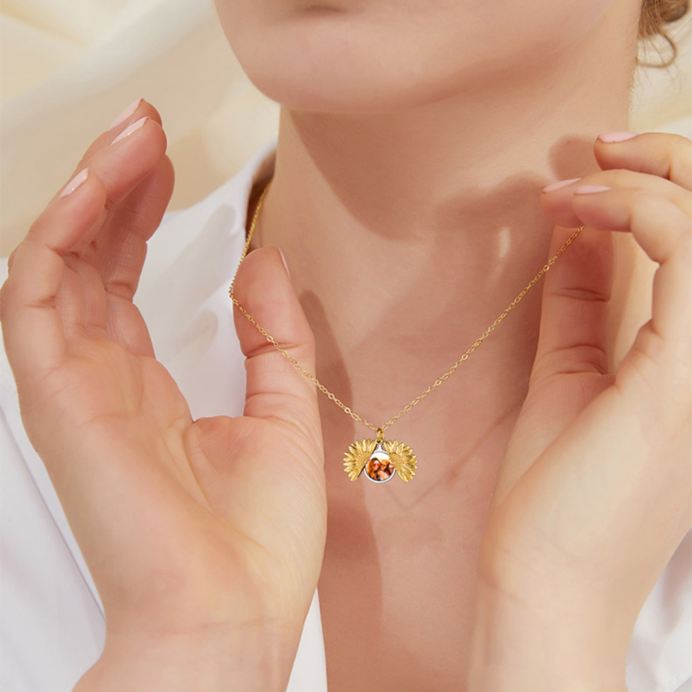 Personalized Photo Sunflower Locket Necklace for Women model