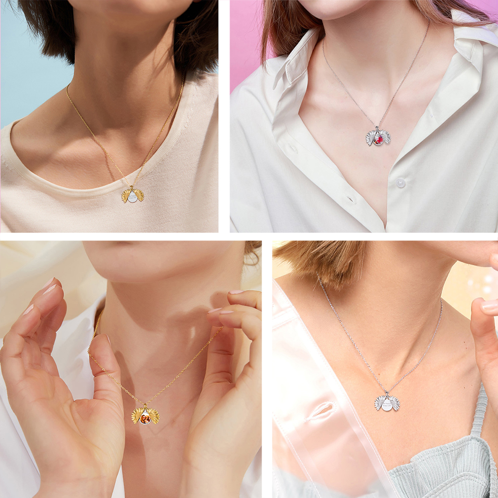 Personalized Photo Sunflower Locket Necklace for Women model show