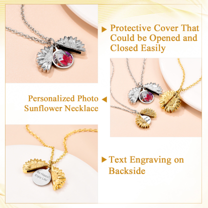 Personalized Photo Sunflower Necklace 