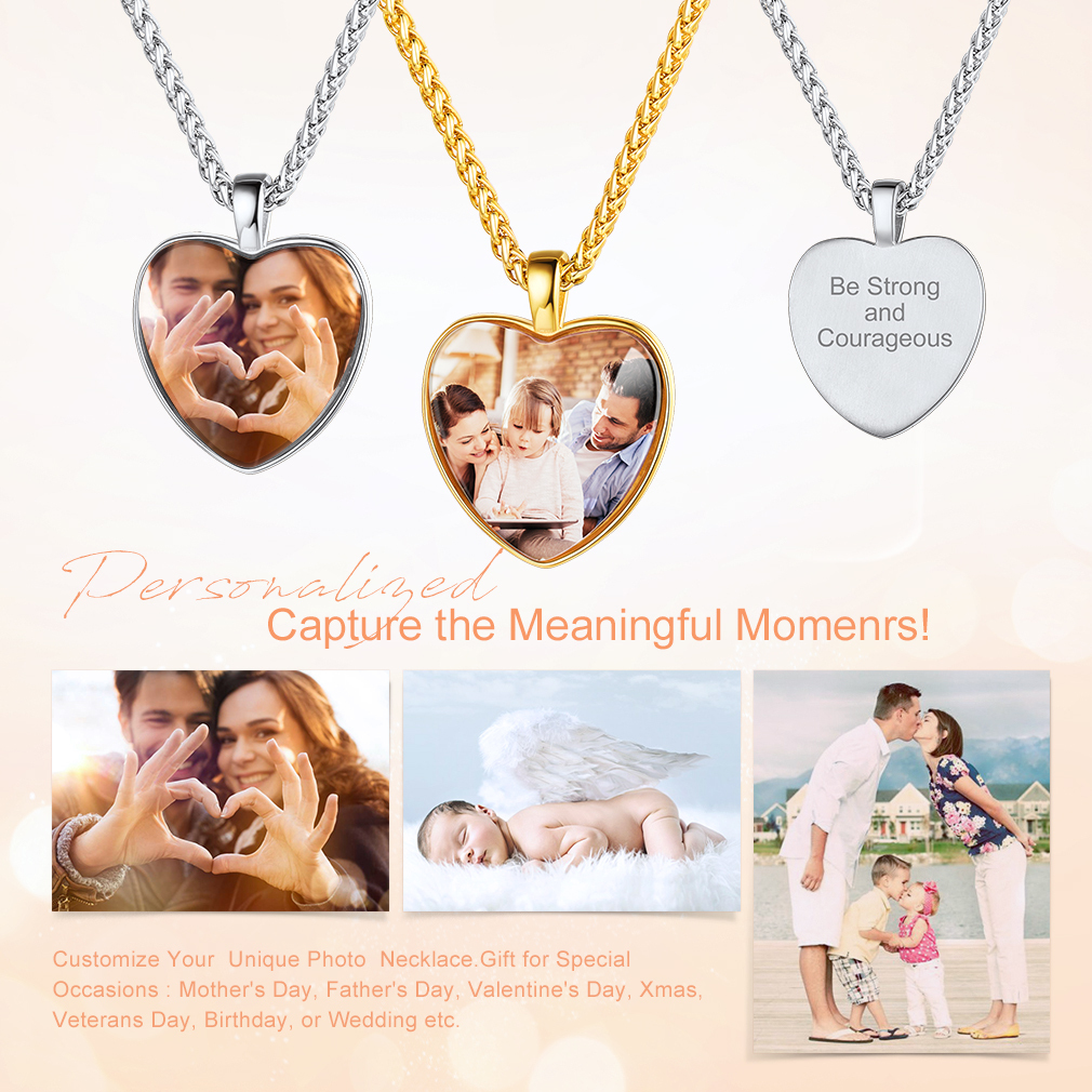 Personalized Photo Engraved Heart Necklace for Men Women meaningful  Memorial Jewelry