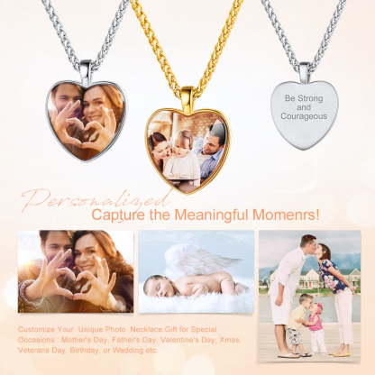 Personalized Photo Engraved Heart Necklace for Men Women meaningful  Memorial Jewelry