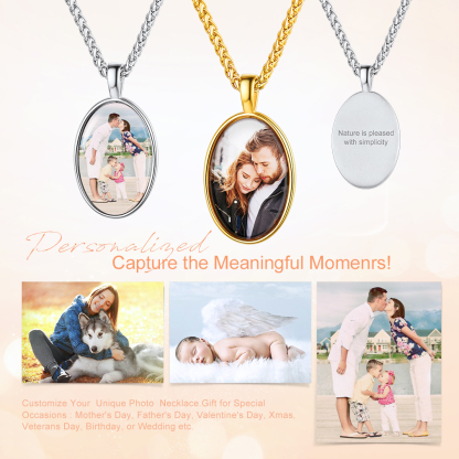 Personalized Engraved Photo Oval Necklace for Men Women scene