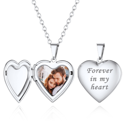 Personalized Photo Heart Shaped Locket Necklace for Women silver