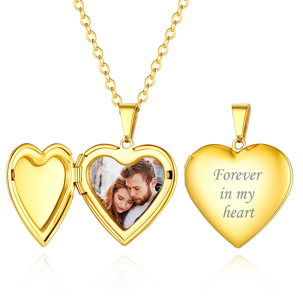 Personalized Photo Heart Shaped Locket Necklace for Women gold