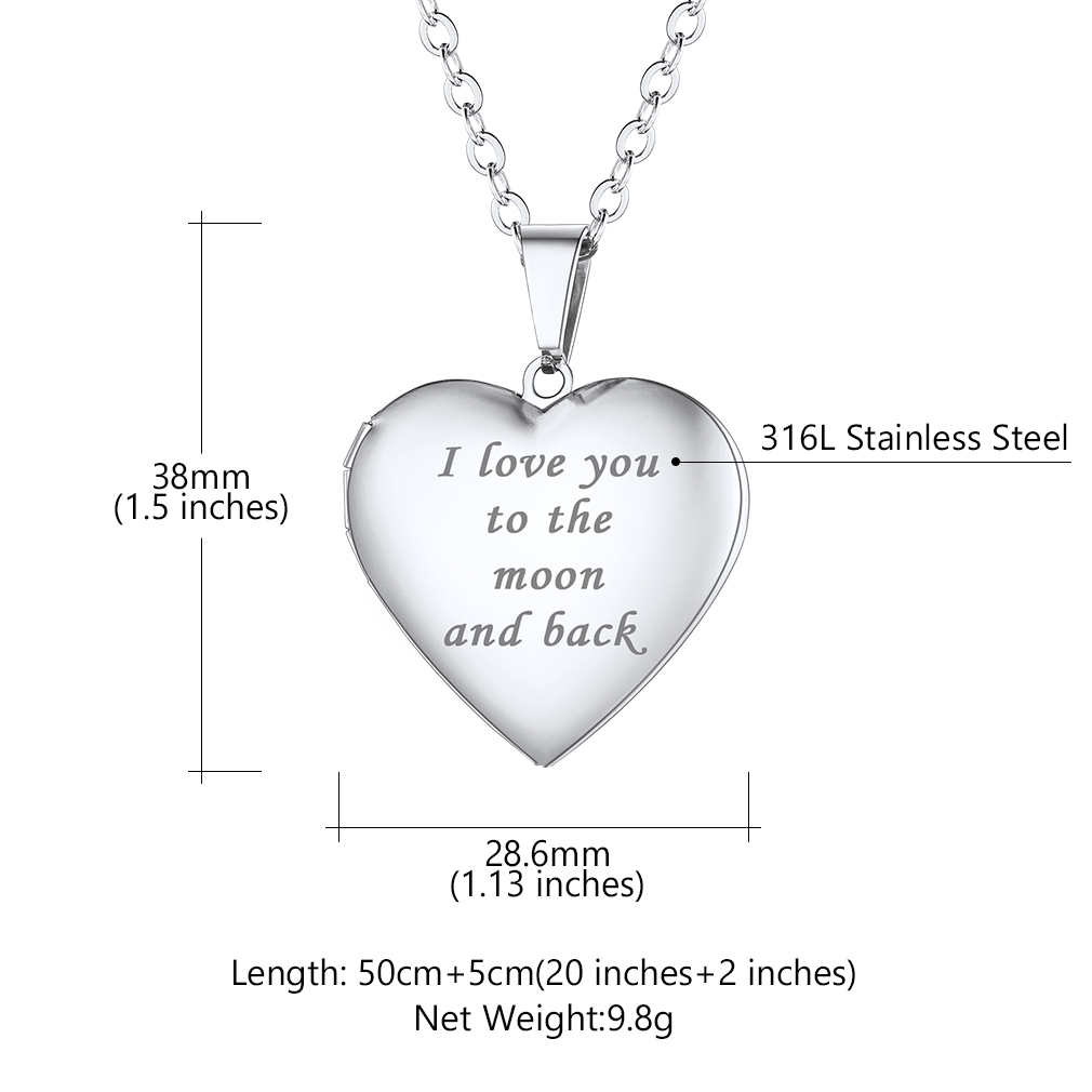 Personalized Heart Locket Necklace with Pictures for Women size
